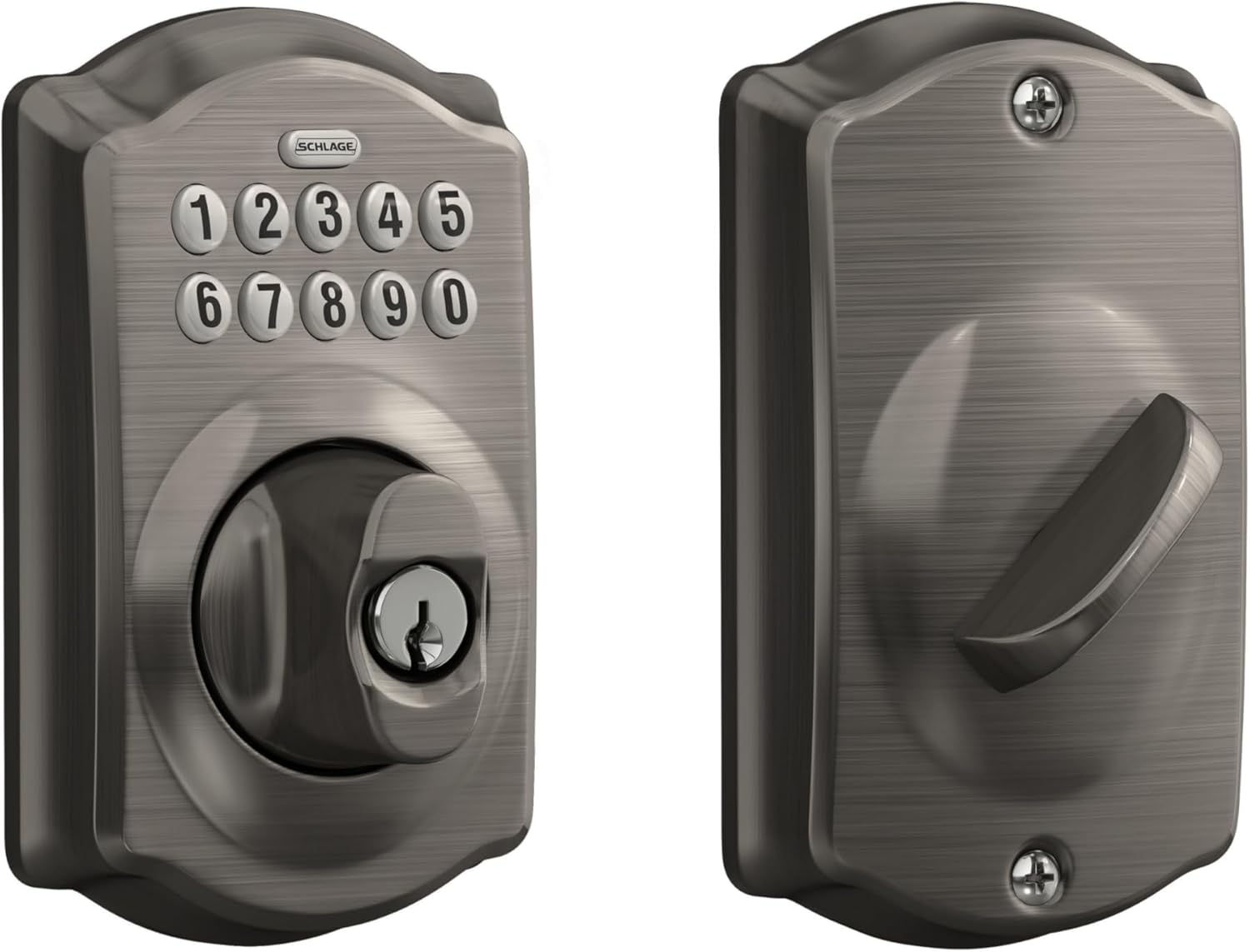 Schlage BE365 Plymouth Keypad Deadbolt, Satin Chrome - Camelot, Silver