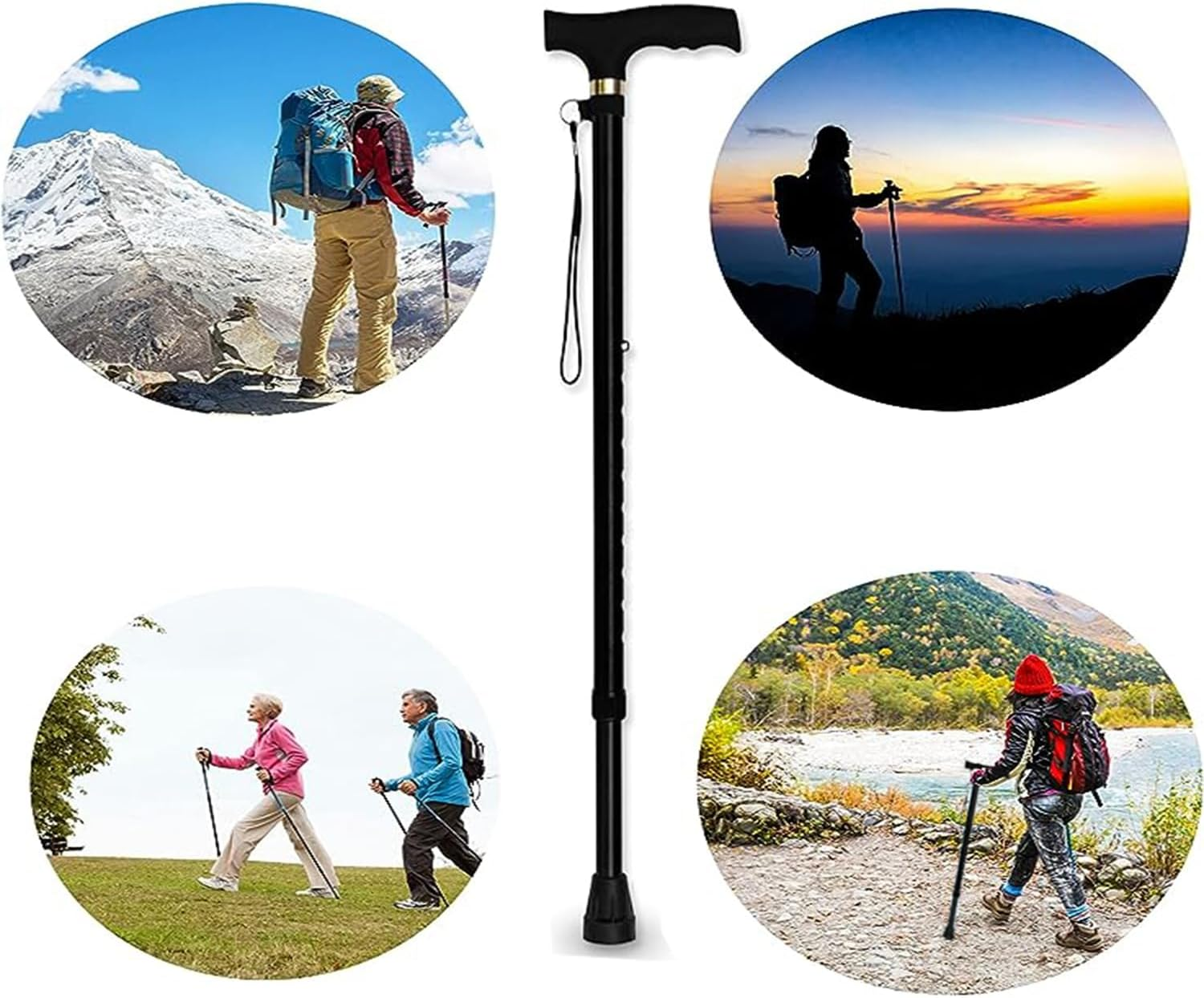 Foldable Walking Cane for Seniors, Adjustable Walking Stick, Folding Cane, Trekking Pole, Lightweight Aluminium Hiking Stick, Travel Mountaineering, Climbing Stick for Limited Mobility image number 1