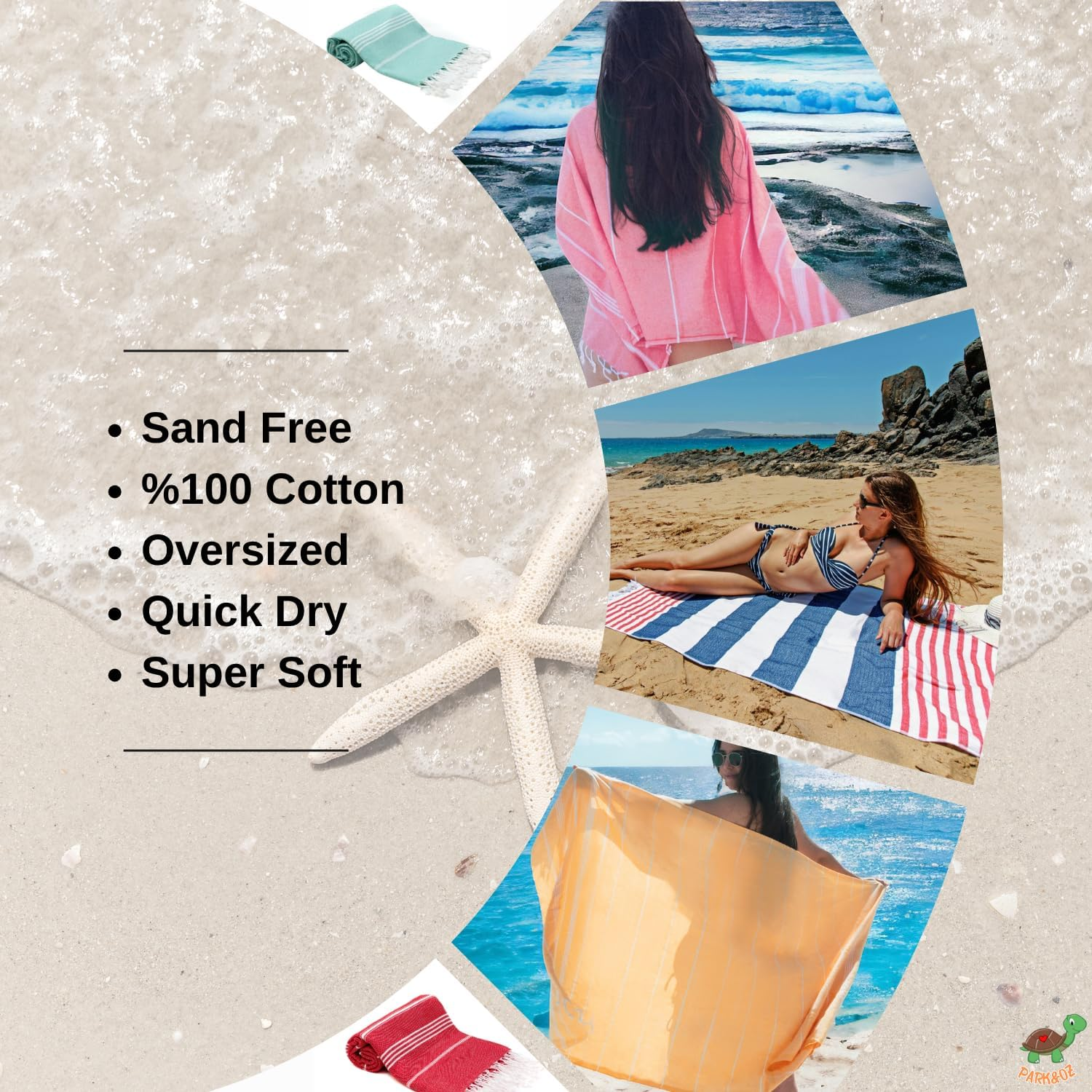 Park & Oz Turkish Peshtemal Beach Towels, 100% Cotton, Toallas Turcas, Lightweight, Fast Drying, Great for Travel, Yoga, Pool, Spa and Bath- Absorbent, Sand Free, Multipurpose Towel (Baby Pink)