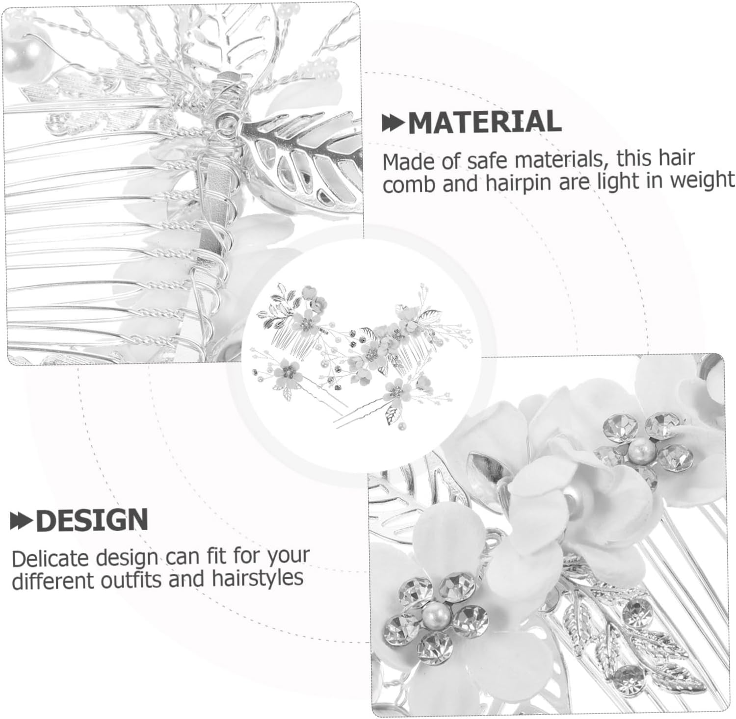 CAXUSD 1Set Bridal Hair Comb and Pin Rhinestones Elegant Flower Accessories for Weddings Engagements and Prom for Women and Girls image number 5