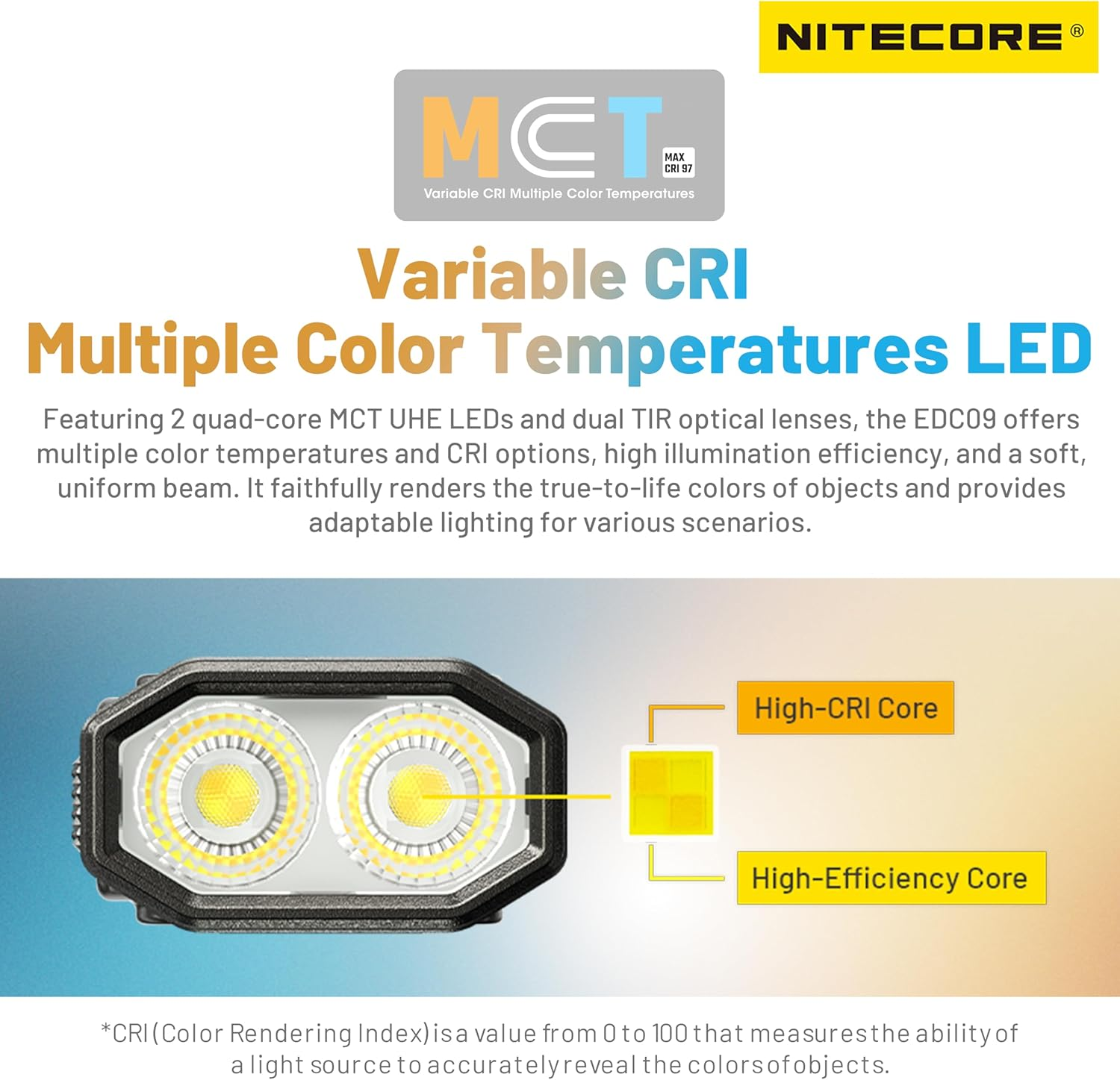 Nitecore EDC09 High Crl Three Color Temperatures Adjustable Angle EDC Flashlight Tag image number 3