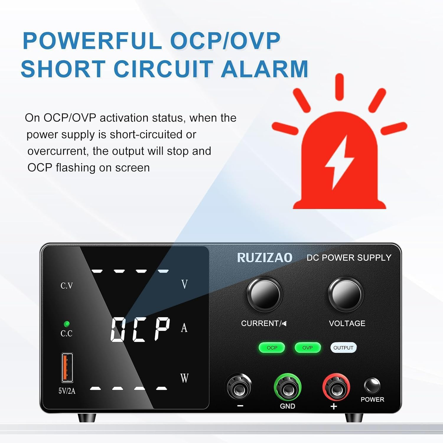 DC Power Supply 0-30V 0-10A 300W Encoder Knob Adjustable Switching Regulated DC Power Supply with 5V2A USB Fast Charging, OCP&OVP Multi-Layer Protection, Output Button Protects the Load image number 3