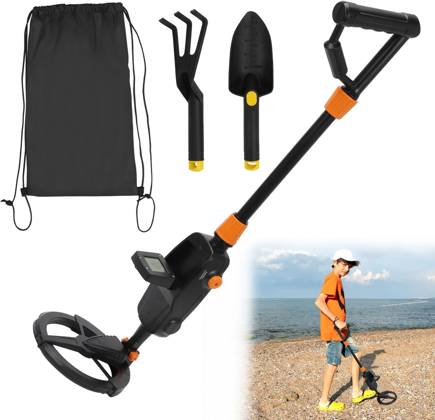 Ruaizel Starter Metal Detector Kit, Lightweight Metal Detector Kit with 17Cm Waterproof Coil Trowel Rake, Metal Detector for Beach River Outdoor image number 4