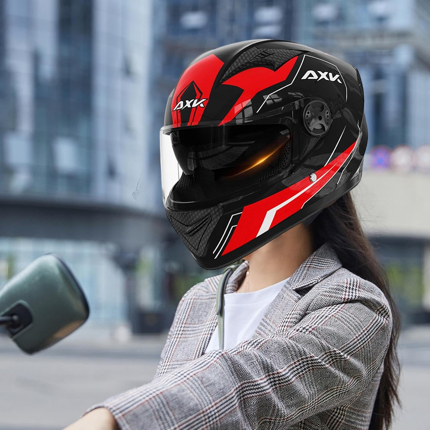 Helmet | Visor Motorcycle Headwear, Full Face Street Headgear, Cycling Hat with Visor, Motorcycle Helmet with Visor, Scooter and Moped Headgear, Adjustable Motorcycle Headwear - Red image number 2