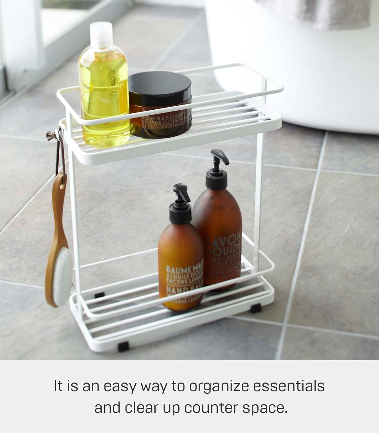 Yamazaki Home Bath Rack-Bathroom Storage Holder, Shelf Organizer | Steel | Short | Shower Caddy, White