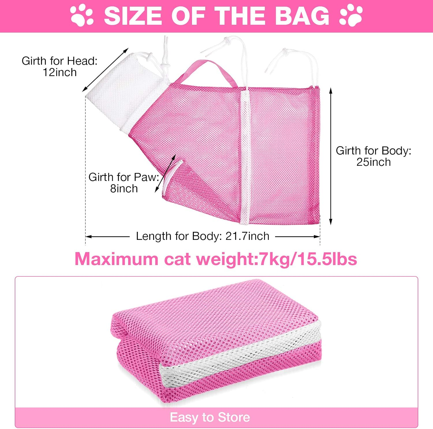 Cat Shower Net Bag Grooming Bathing Adjustable Washing Bag Multifunctional Cat Restraint Accessories Prevent Biting Scratching, Nail Trimming, Ears Clean, Keeping Calm(Pink)