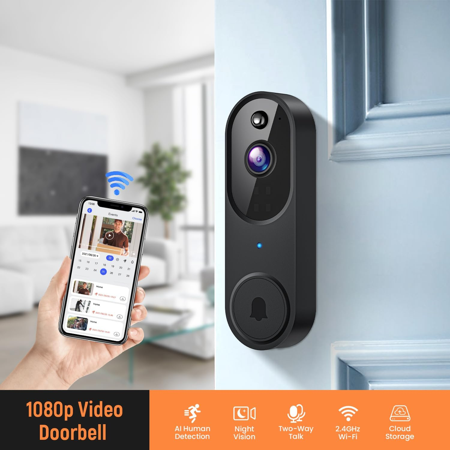 Gridtera - Wireless Video Smart Doorbell, AI Human Detection and Instant Alerts, Night Vision, 2-Way Audio, Battery Powered, Cloud Storage Sold By image number 5