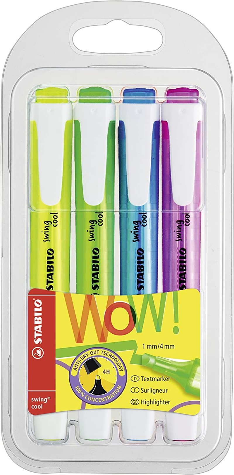 STABILO Swing Cool Highlighter - Wallet of 4 Assorted Colours image number 1