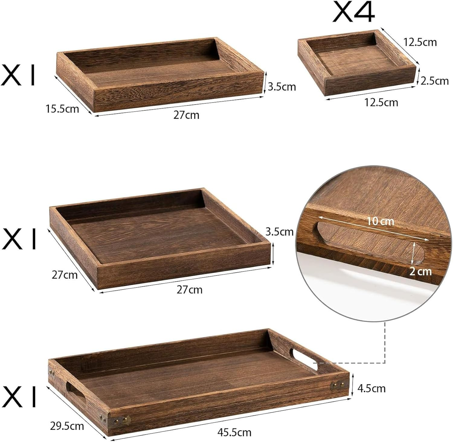 Rustic Wooden Serving Trays Set of 7, Rectangular Platters for Snacks, Coffee Table, Breakfast, Home Decor image number 3