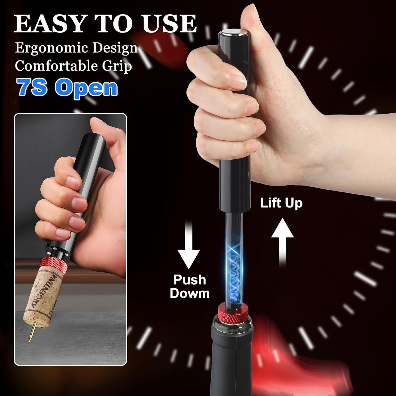 Marchpower Air Pressure Pump Wine Bottle Opener for Removing Cork, Professional Handheld Portable, 7S Quick Opening for Home Bars Travel Picnic, No Damage Cork, Effortless, Red image number 1