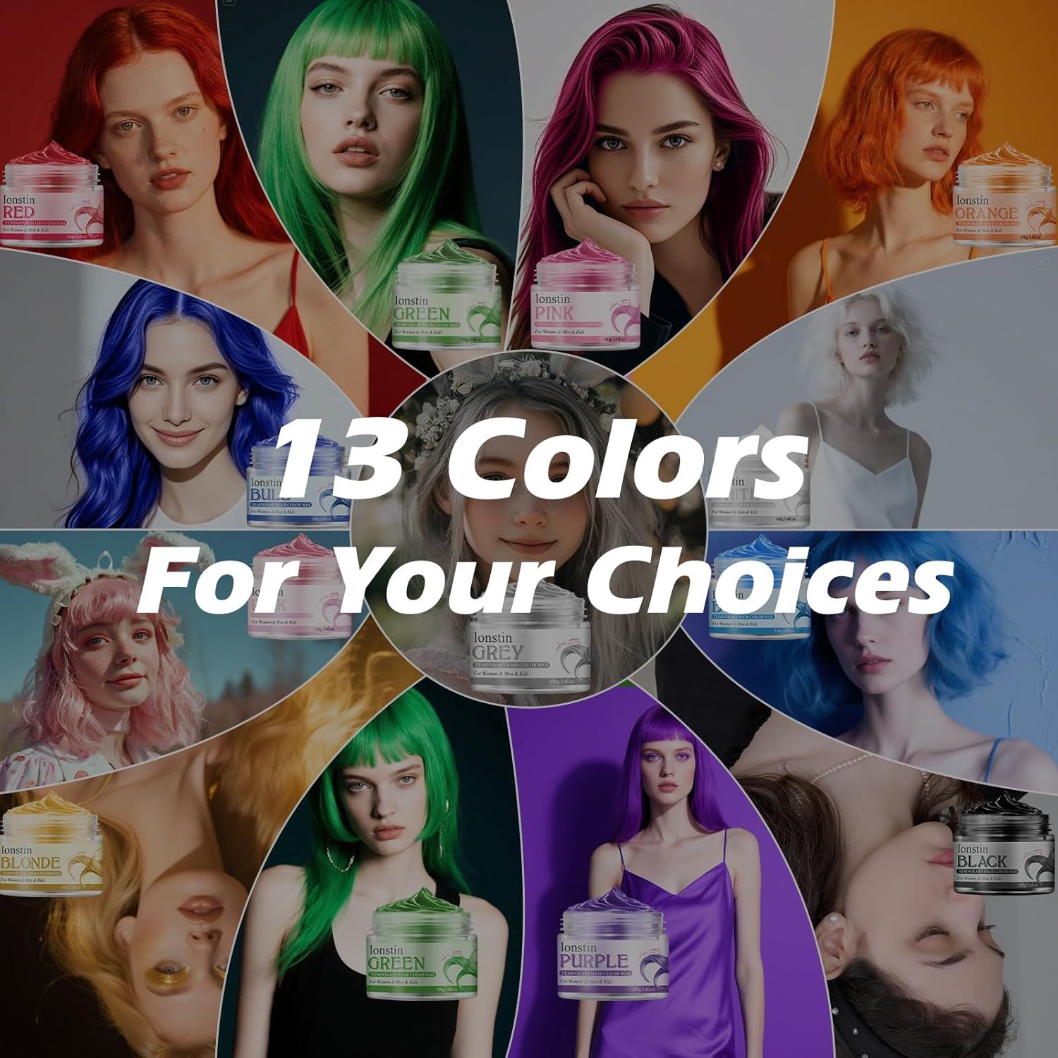 Lonstin Silver Grey Hair Wax 100G Temporary Hair Color for Kids and Adults Washable Non Sticky Easy to Apply Suitable for Cosplay Halloween Party and Everyday Hair Styling image number 1