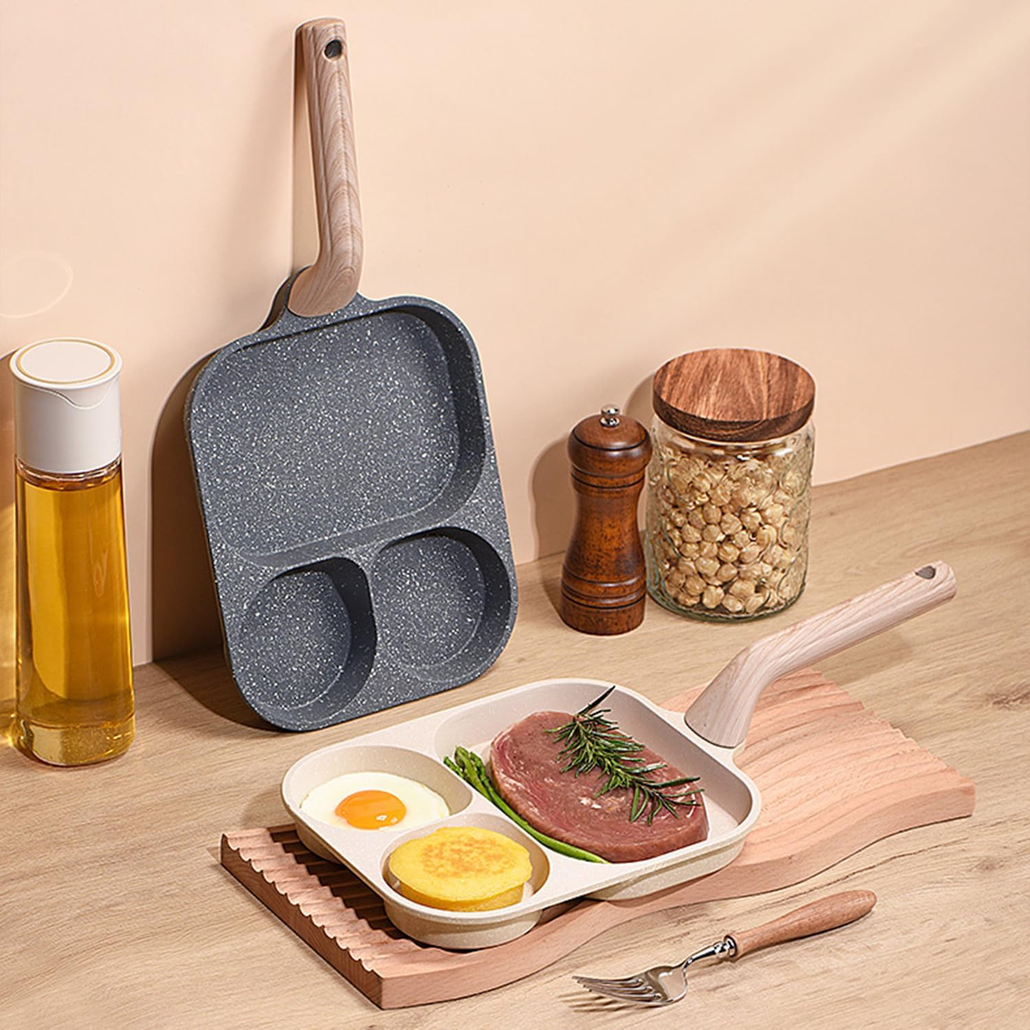 Egg Frying Pan, 4 Cup Pancake Pan Nonstick Egg Frying Pan Aluminium Alloy Egg Skillet Divided Breakfast Cooker, Suitable for Gas Stove & Induction Cookware (Gray-Black) image number 5