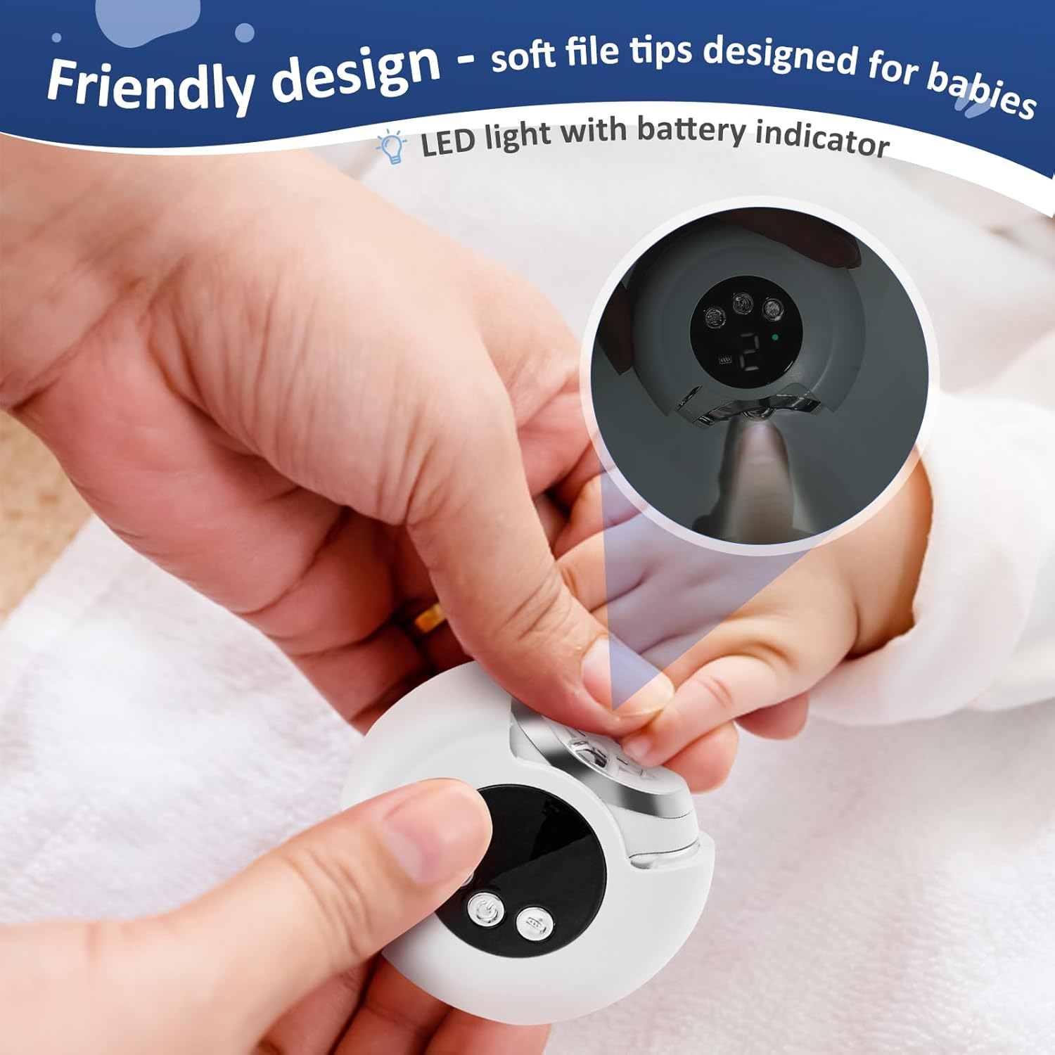 Electric Nail Clippers 3 in 1 USB Rechargeable Auto Nail Clipper 360&deg; Rotating Electric Nail Sharpener with LED Light and 2 Adjustable Speeds and Nail Clip Suitable for Adults image number 5