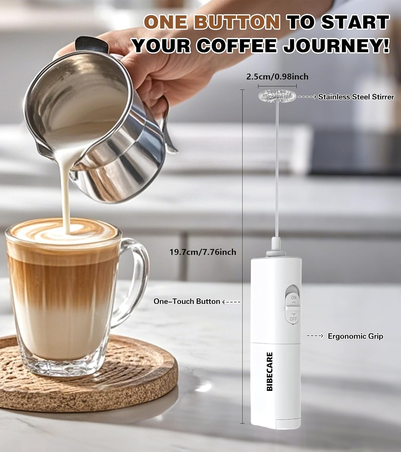 Milk Frother Handheld Powerful Mixer Mini Hand Blender for Perfect Lattes, Cappuccinos More-Portable Stainless Steel Whisk, Ideal for Frappe, Hot Chocolate, Coffee Creamer&Matcha - Pink image number 4