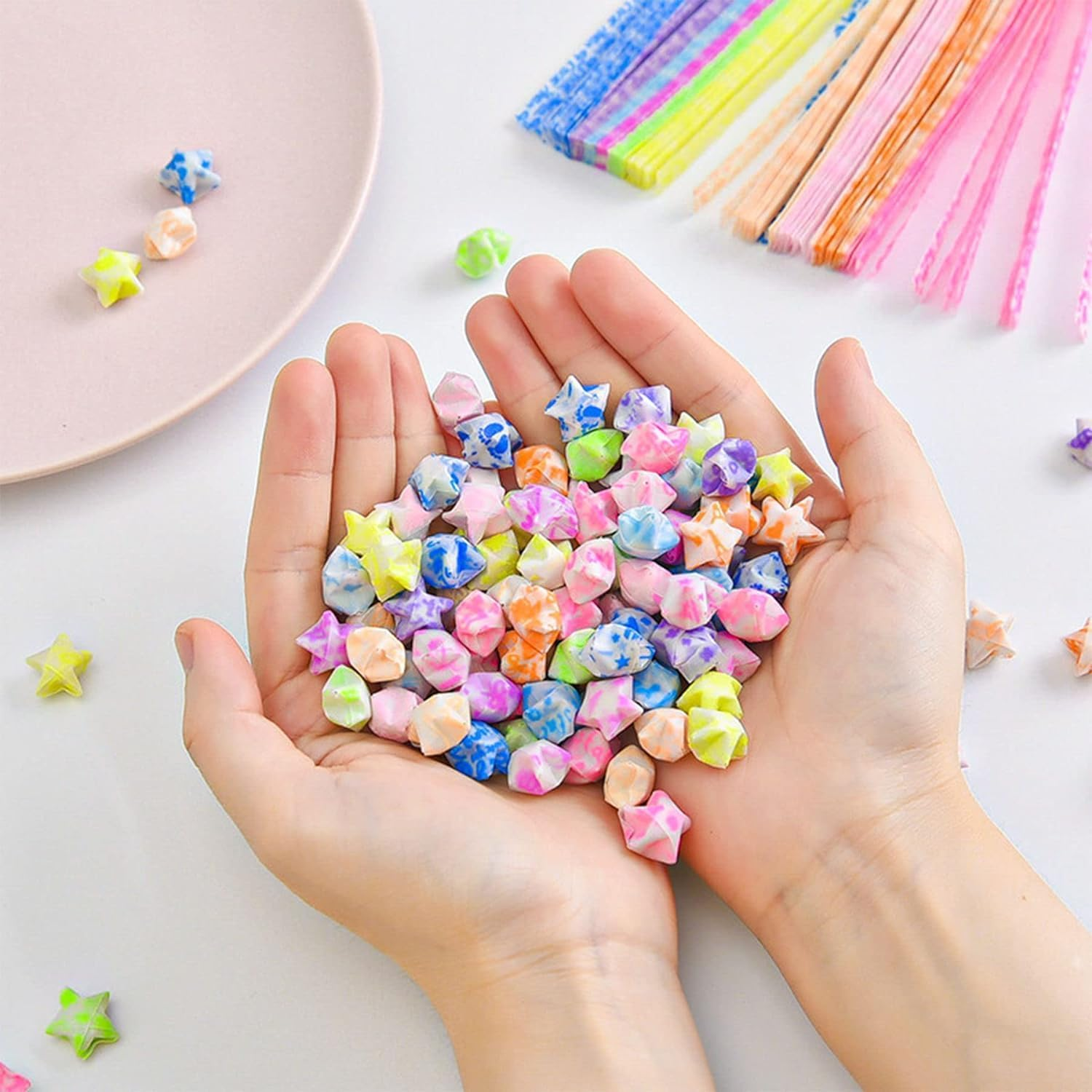 Origami Star Paper Strips, Handmade DIY Lucky Star Origami, Star Pattern image number 6