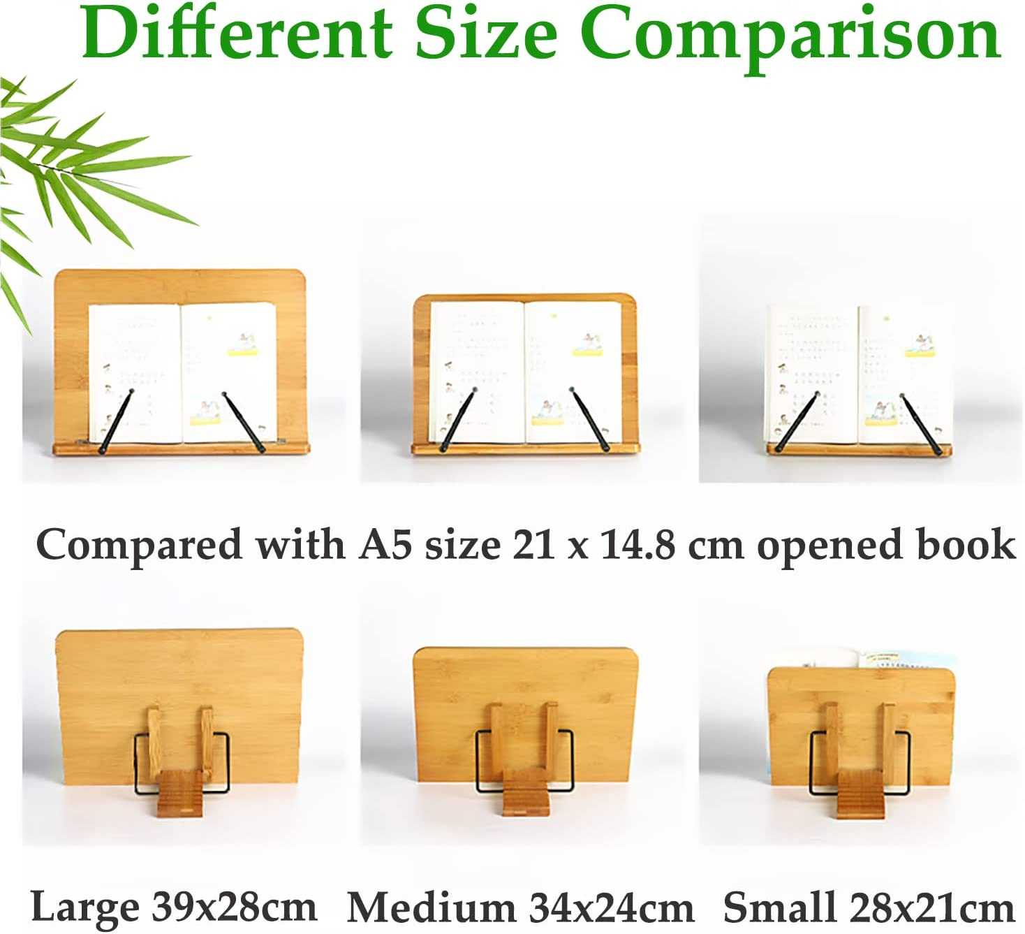 Desktop Bamboo Book Stand with Adjustable Six Angles, Portable Cookbook Stand with Flexible Page Holder Clips, Recipe Stand, Foldable Reading Holder Stand (Medium, Size: 34 X 24 Cm) image number 6