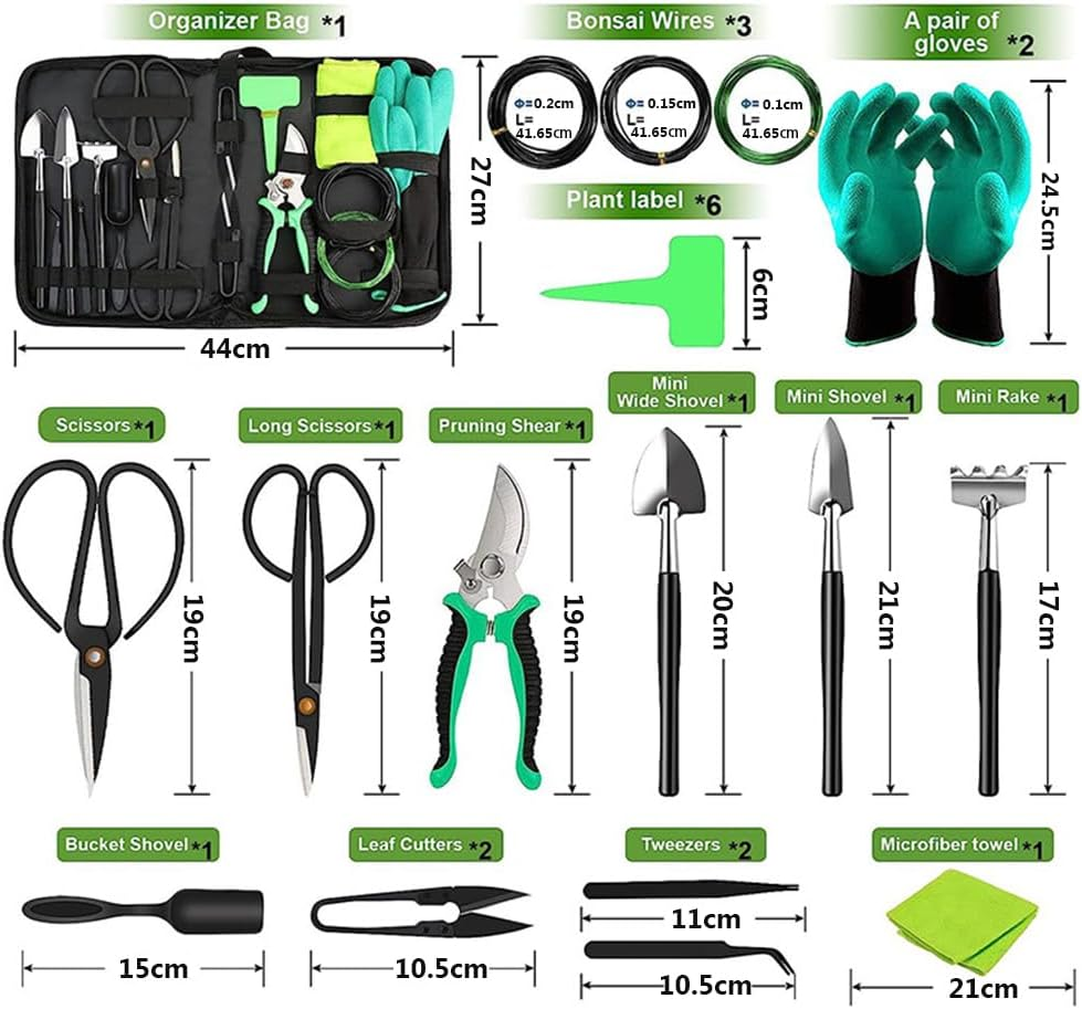 MOTRAIN Gardening Bonsai Tools Set, 24 PCS Carbon Steel Bonsai Tree Kit Tools for Beginners, Plant Trimming Tool Kit Tree Care Bag with Bonsai Wire, Pruning Shears,Scissors, Rake, Shovel, Leaf Cutters image number 6