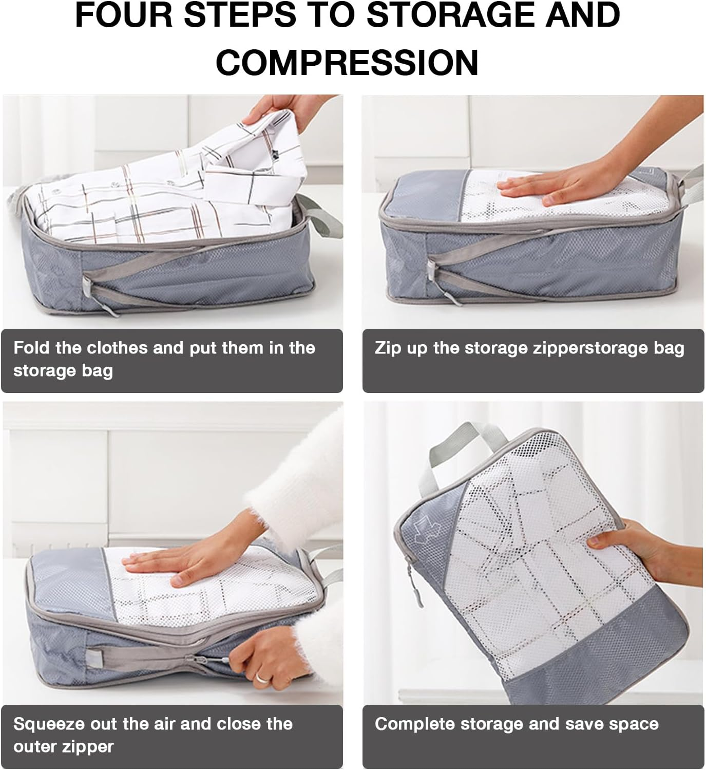 Auzly 8-Piece Compression Packing Cubes Set | Ultralight Expandable Travel Organizers for Suitcases | Waterproof Luggage Organizers with Multiple Sizes | Durable Travel Essentials for Carry-On image number 4