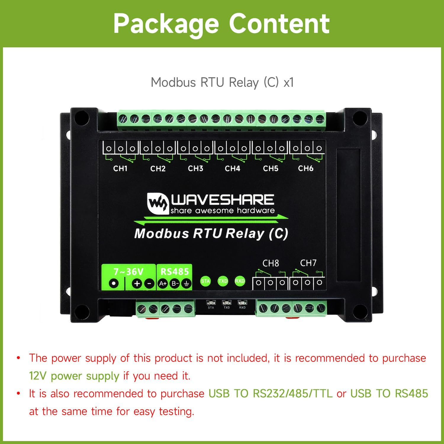Waveshare Industrial Modbus RTU 8-Ch Module (E) with RS485, 30A High Current, Multi Isolation Protection image number 6