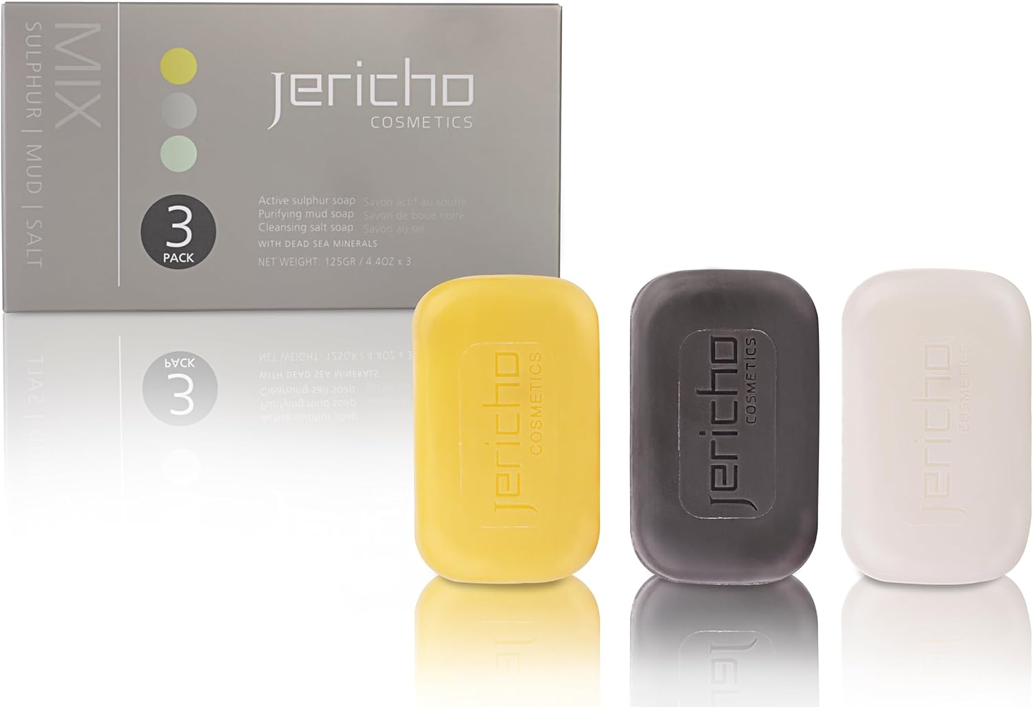 Jericho Dead Sea Soap Bar Variety Pack &ndash; 3 Bars (Cleansing, Sulfur, Mud) &ndash; Mineral-Rich Face & Body Soaps for All Skin Types, Oily Skin, and Acne Care - 4.4 Oz Pack of 3 Bars image number 3