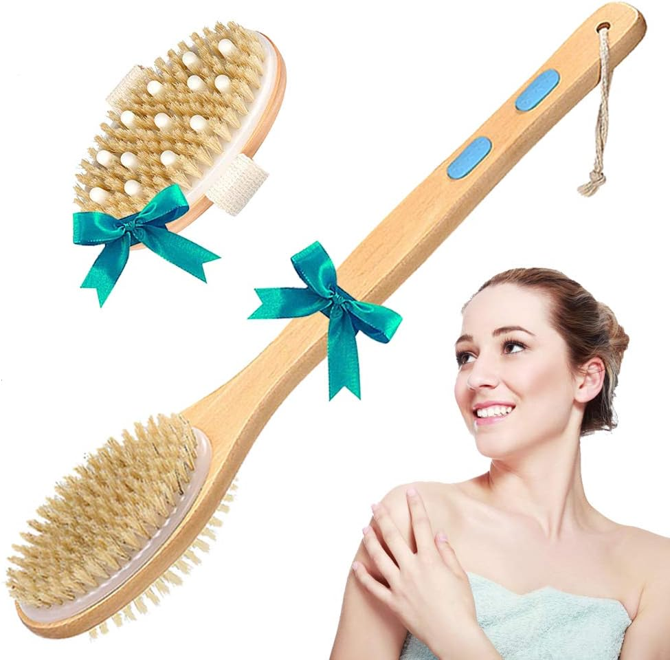 Bingobang Shower Brush for Exfoliating Skin,Wet Dry Body Brush with Long Wood Handle,Bath Back Cleaning Scrubber for Cellulite,Lymphatic Massage,Blood Circulation,Foot Exfoliate Soft Stiff Bristles image number 2