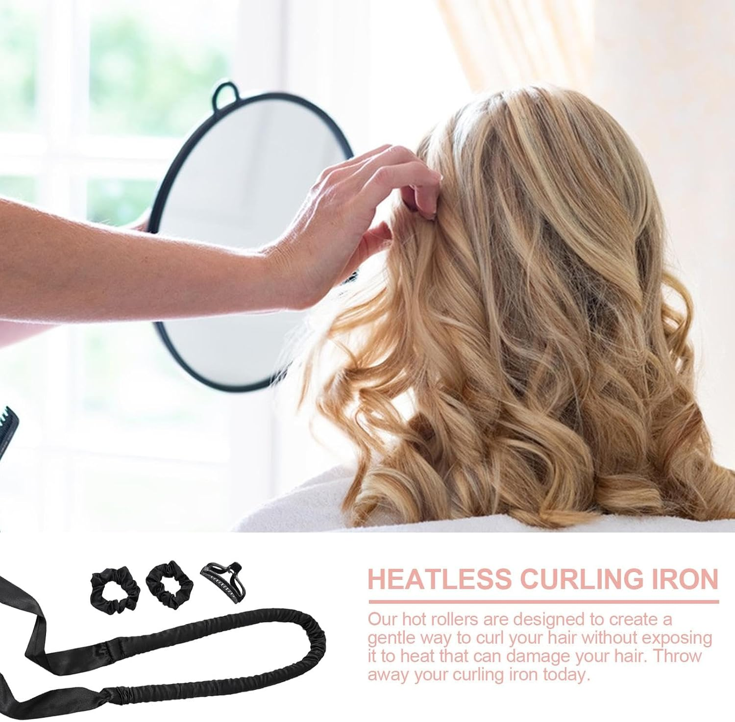 TQEBWUS Heatless Hair Curler | Sleeping Satin Curling Set - Styling Tool Heatless Curlers, Overnight Hair Curlers for Straight Hair, Long Short Hair image number 4