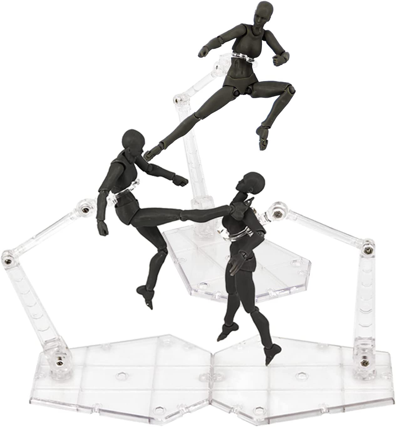 3 Pcs Action Figure Stand,Assembly Action Figure Display Holder Base Doll Model Support Stand Compatible with HG RG SD SHF Gundam 1/144 Toy Clear image number 3