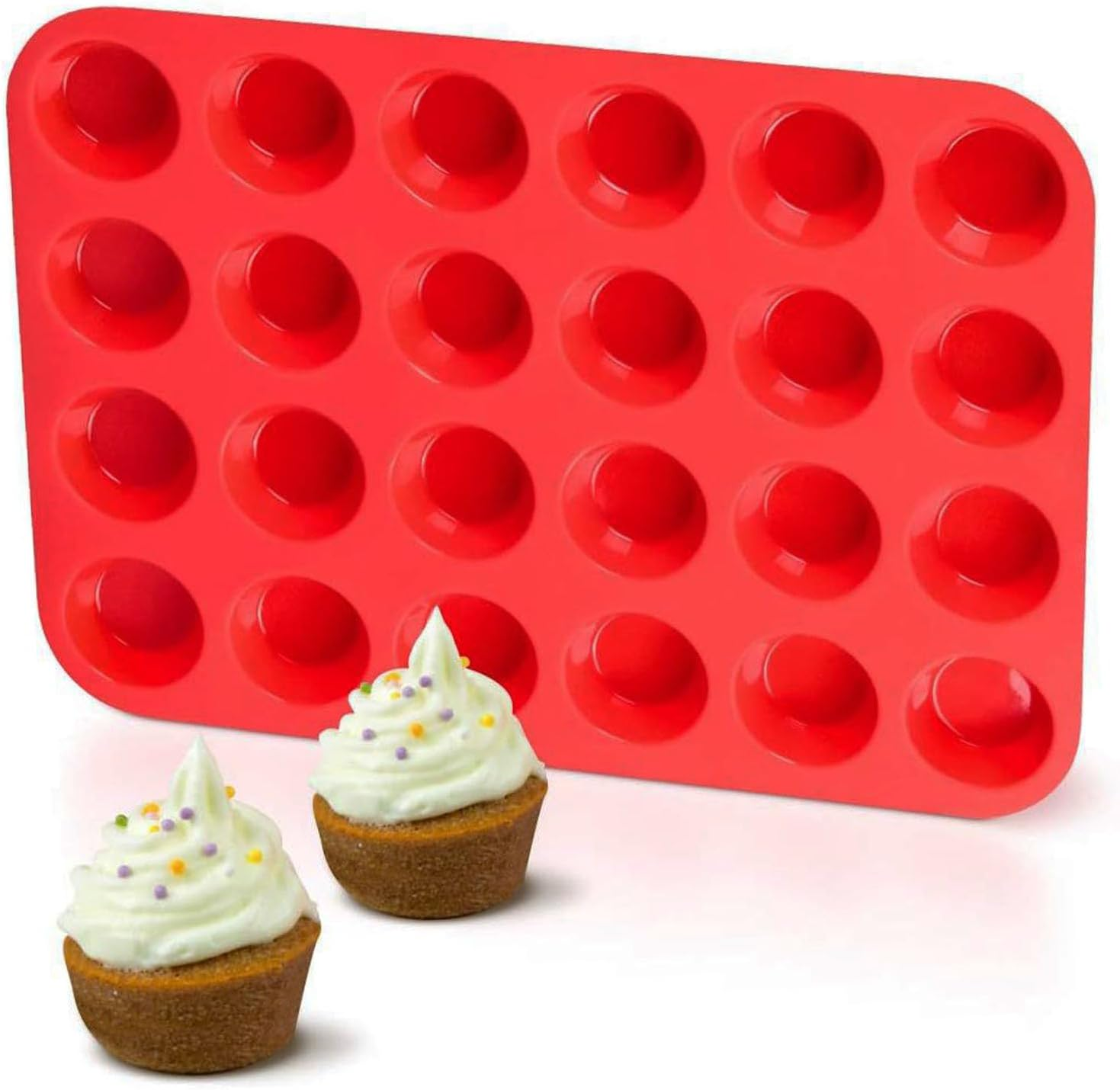 Silicone Muffin Pan Mini 24 Cups Cupcake Pan,Non-Stick BPA Free Muffin Pan Cupcake Bakeware Baking Mould Great for Making Muffin Cakes, Tart, Easy-Release Non-Stick Tray (Red, 1Pcs)