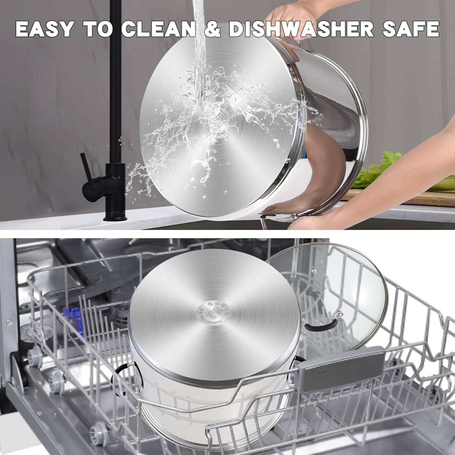 Cook N Home Stockpot Sauce Pot Induction Pot with Lid Professional Stainless Steel 12 Quart, Dishwasher Safe with Stay-Cool Handles, Silver image number 5