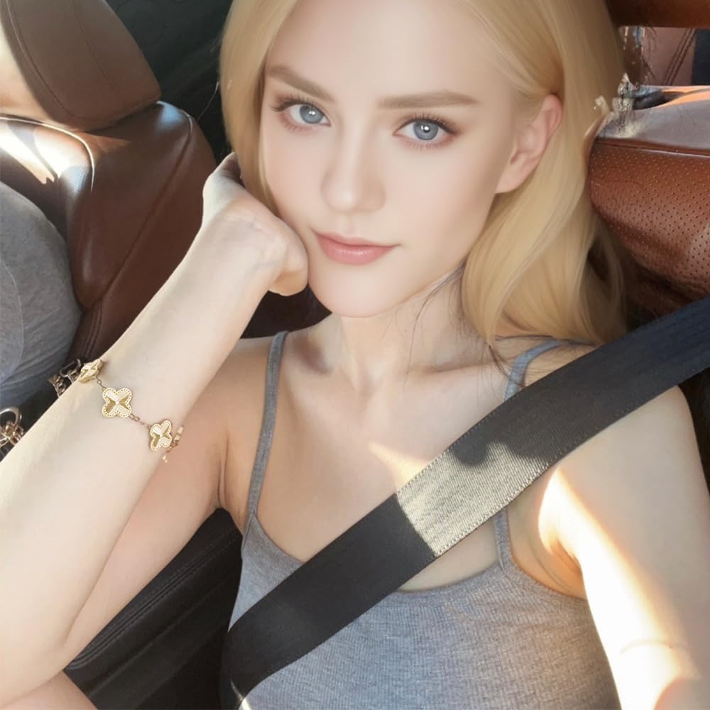 Galeuneon 14K Gold Plated Lucky Flower Bracelet Lytws|Adjustable Bracelets| Cute Link Bracelets Jewelry Gifts for Women Teen Girls