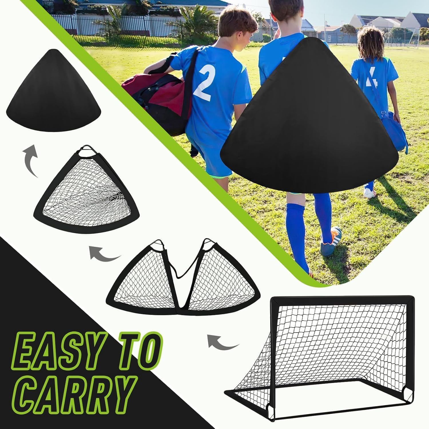 MIAOKE 2 Soccer Goal of 4X3 FT for Backyard, Portable Football Goal Training Equipment with Soccer Ball, 10 Football Cones, Carry Bag, Practice Net for Youth Games, Sports image number 5