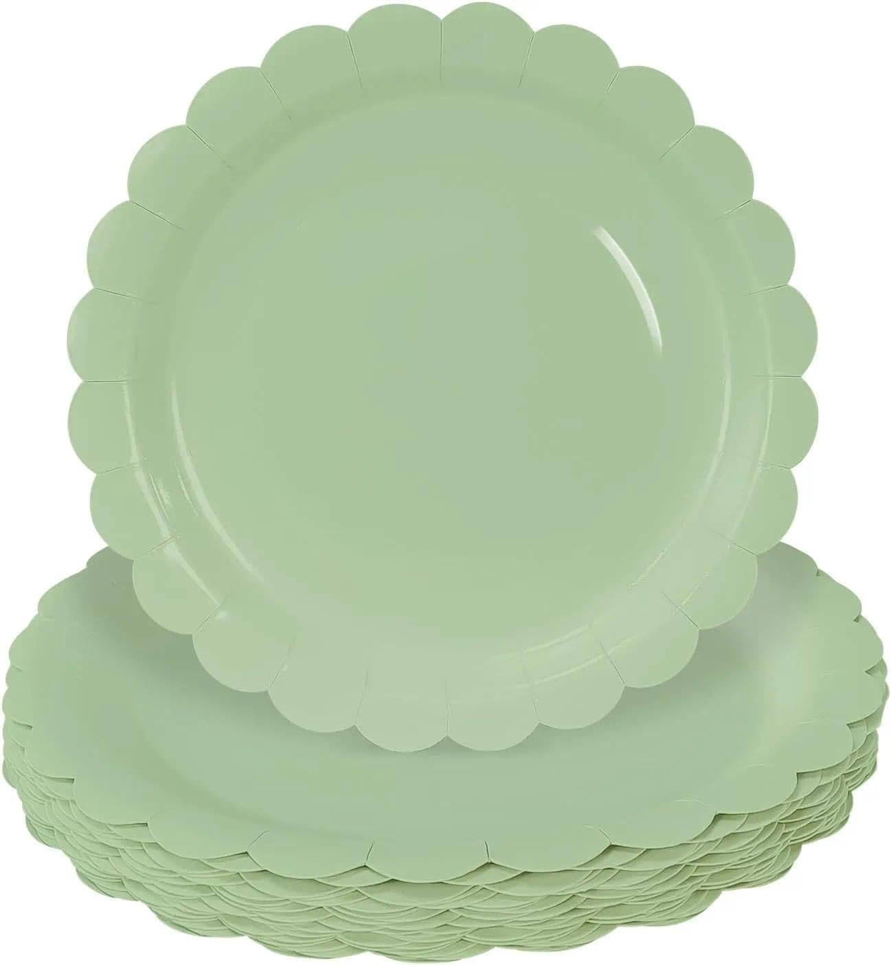 Sage Green Paper Plates - 50 Pieces of 7-Inch Disposable Plates - Perfect for Parties, Birthdays, and Holidays - Eco-Friendly, Durable - Haheihei image number 1