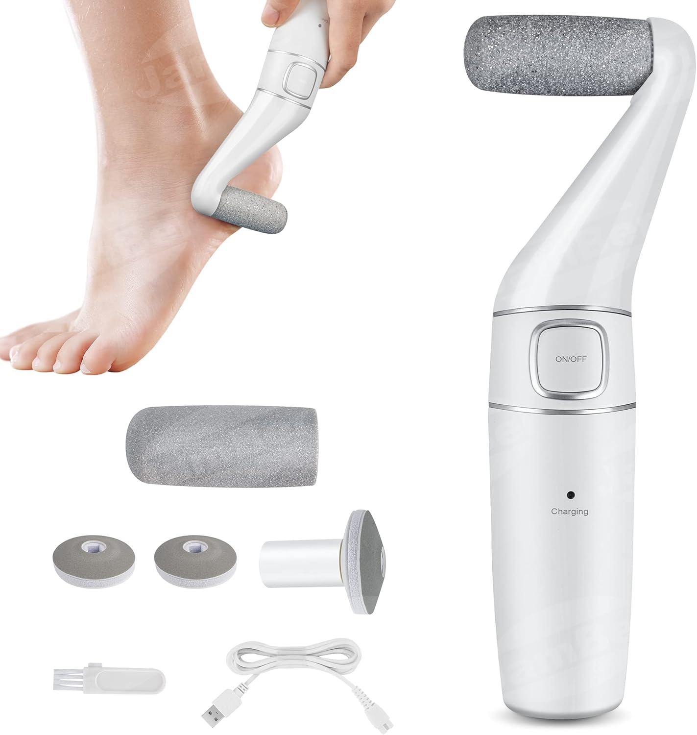 Electric Foot Callus Remover: Avvikro Professional Foot Care Pedicure Tools, Rechargeable Feet Scrubber Dead Skin, Electronic Foot File Pedi Grinder, Best for Hard, Dry, Cracked Heels (White Set)