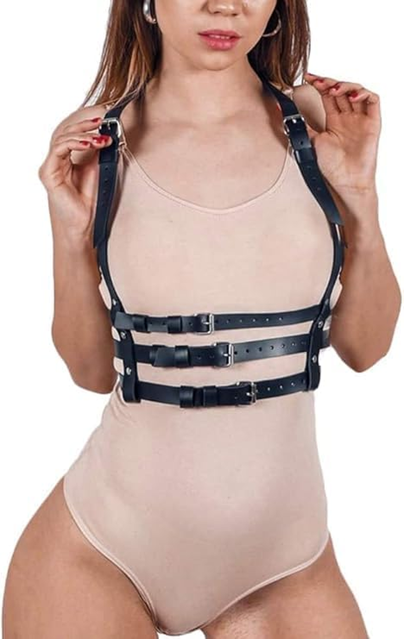 Women Rave Body Chest Harness Waist Belt Caged Bra Festival Dance Club Party Black