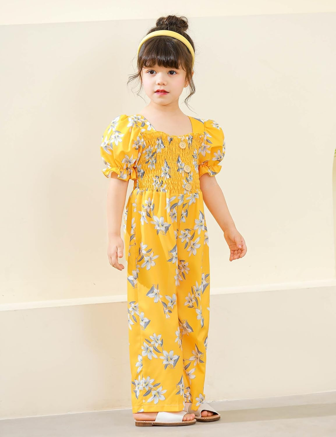 BAVADER One-Piece Girls Romper Jumpsuit, Kids Girls Short Ruffled Flutter-Sleeve Clothes Print Outfits Set for 5-9 Years image number 2