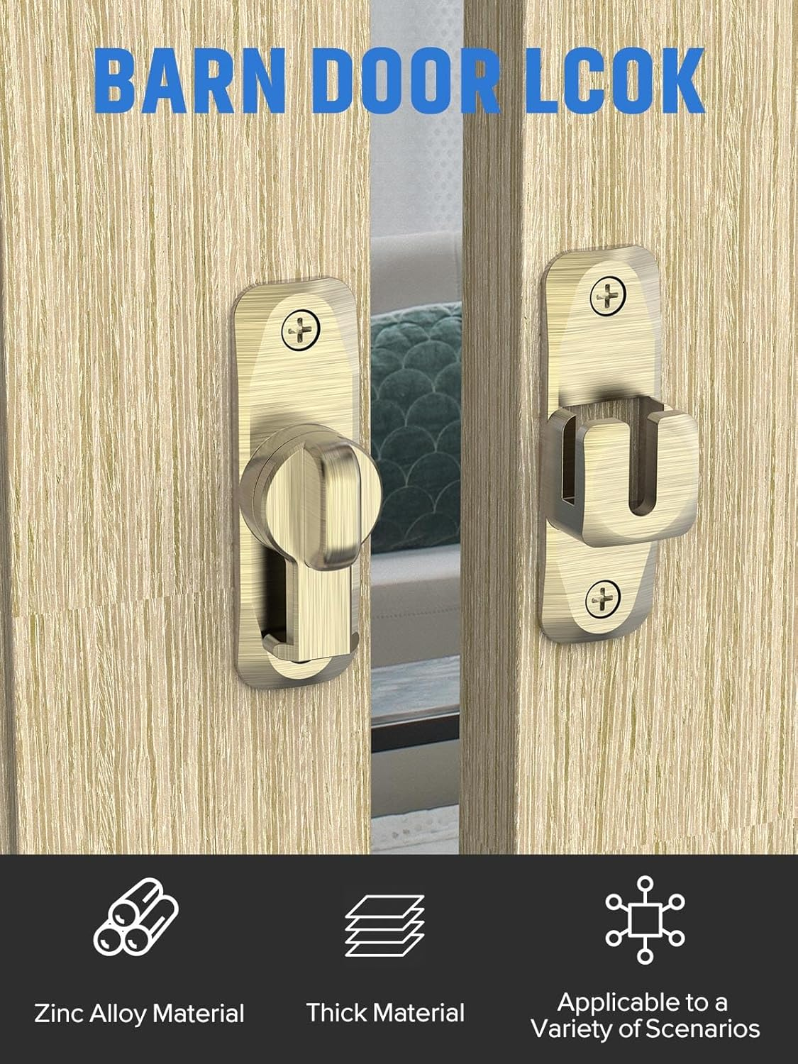 90/180 Degree Flip Barn Door Lock, Protect Privacy - Security Sliding Door Latch, Small Gate Latches Hardware for Barn, Garden, Bathroom, Cabinet, Window (Bronze-1Pc) - Black-2Pcs image number 4