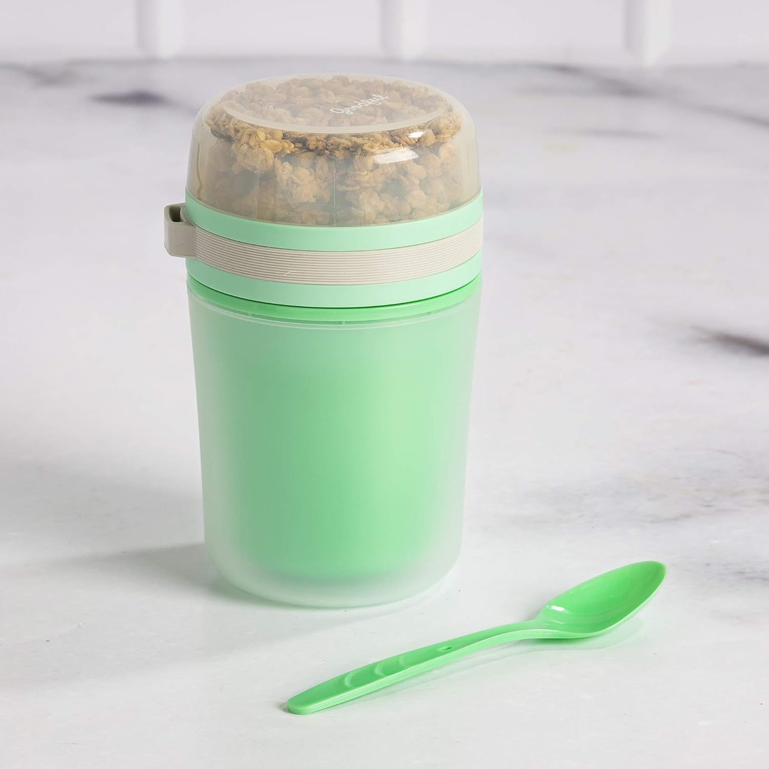 Goodful Double Wall Insulated Yogurt Container, Leak Proof Food Storage, Snack Container with Reusable Plastic Spoon, Microwave Safe, Dishwasher Safe, Freezer Safe, 14-Ounce, Green image number 3