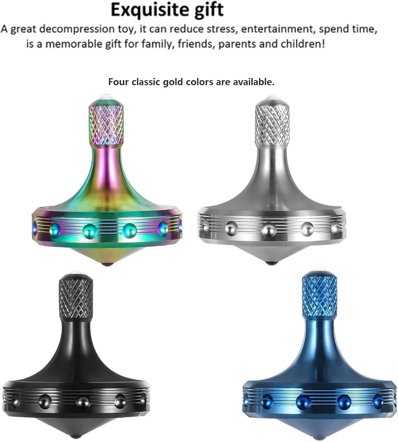Precision Metal Spinning Top, High Performance Stainless Steel Spinning Tops Stress Relief Toys for Adults, Perfect Balance Spin Long Time for 5-10 Minutes (3PCS Black+Silver+Colorful) image number 3