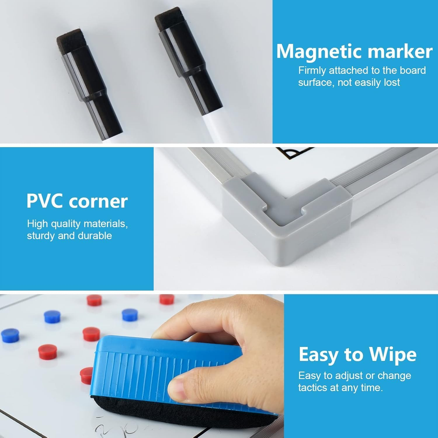 Magnetic Soccer Coach Board, Double-Sided Football Coaches Whiteboard, Portable Soccer Tactics Board Football Dry Erase Clipboard Kit with Magnets, Pen, Eraser image number 3