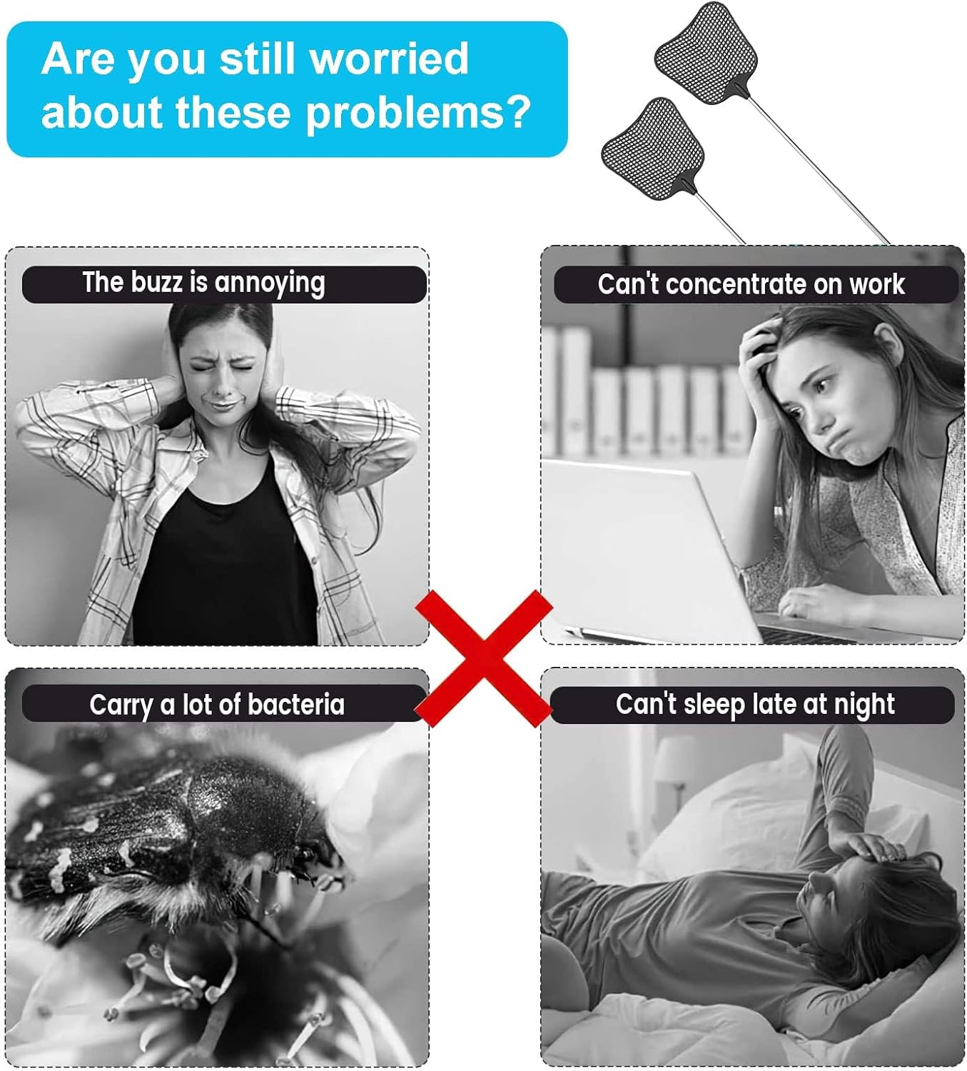 Fly Swatter, 2 Pcs Telescopic Plastic Fly Swatter, Fly Pest Swatter, Flyswatter with Stainless Steel Handle for Indoor Outdoor Classroom Office, Black image number 2