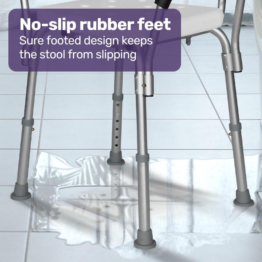 Equipmed Shower Chair Bath Seat 120Kg Capacity, with Arms, Adjustable Height, for Elderly, White image number 1