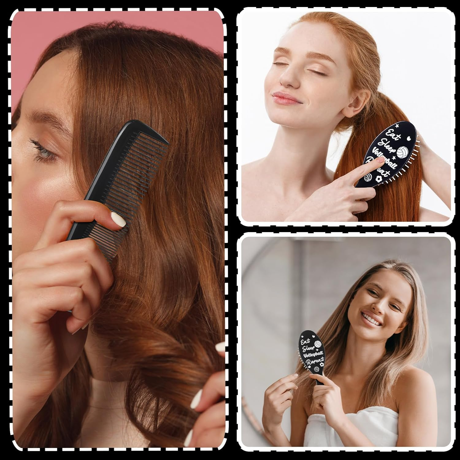 Jingmore 24 Pcs Volleyball Hair Brush Gifts for Girls Team Bulk Mini Detangling Hair Brushes and Bristles Plastic Combs Set for Volleyball Team Gifts Sport Players Party Favors image number 5