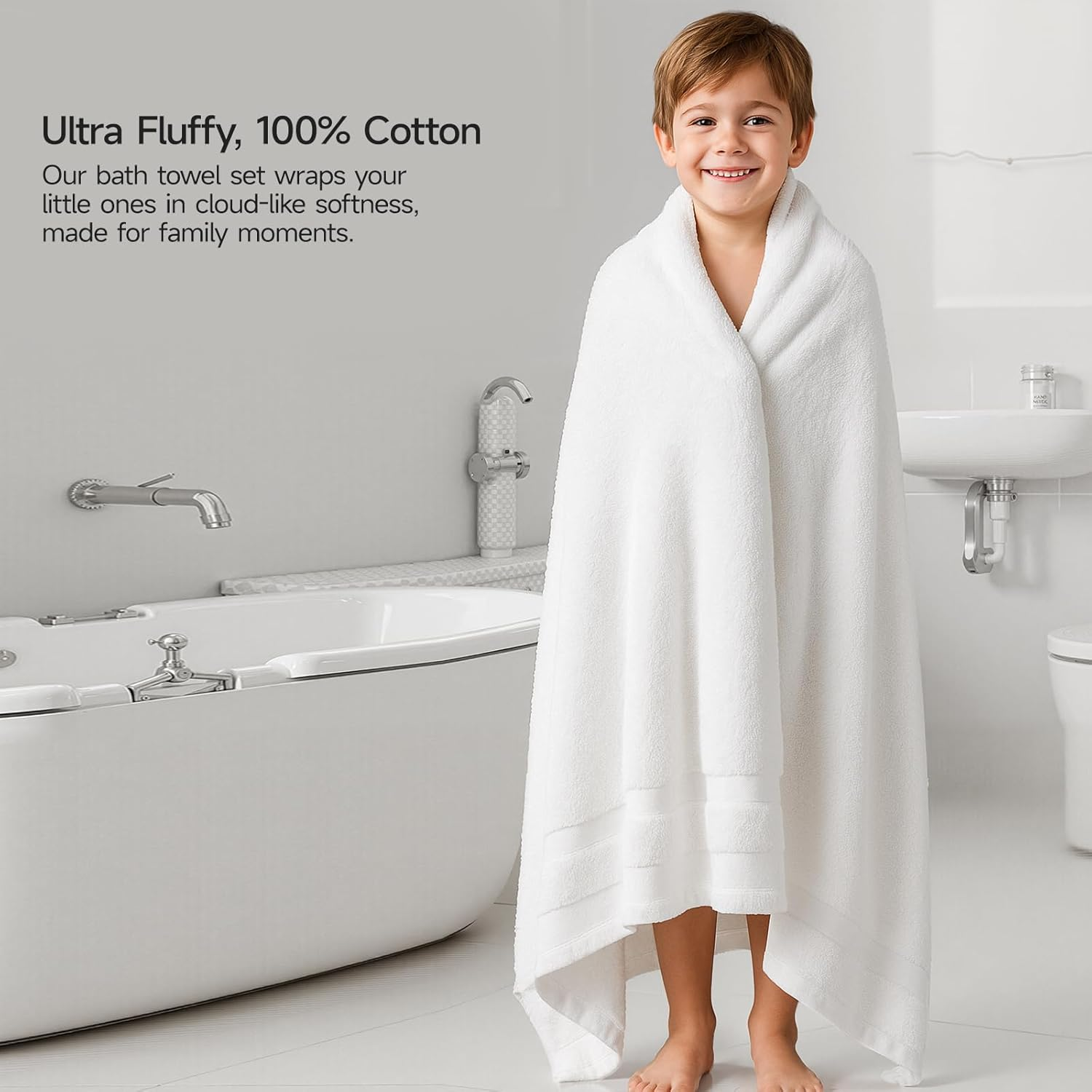 REDKISS 100% Cotton Bath Towels Set of 2, Extra Large Bath Sheets 35 X 70 Inches, 800 GSM, Quick Dry, Ultra Soft & Super Absorbent Bathroom Towel Sets for Bathroom, Gym, Spa, Pool & Hotel, White image number 4