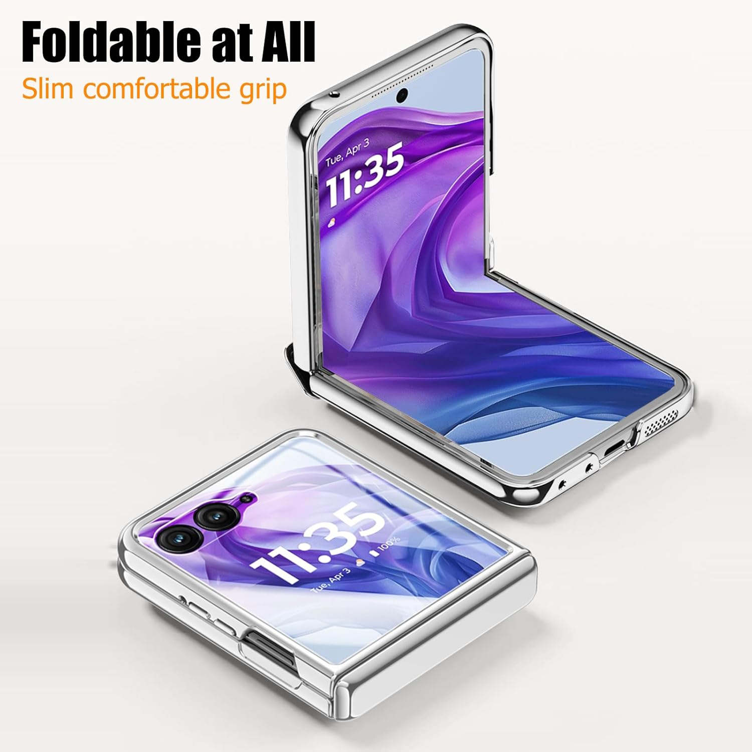 Transparent Case for Motorola Razr 50 Ultra with Built-In Screen Protector and Hinge Protection, Luxury Clear Hard PC Coating Shockproof Case for Motorola Razr+ 2024 (Silver) - Green image number 5