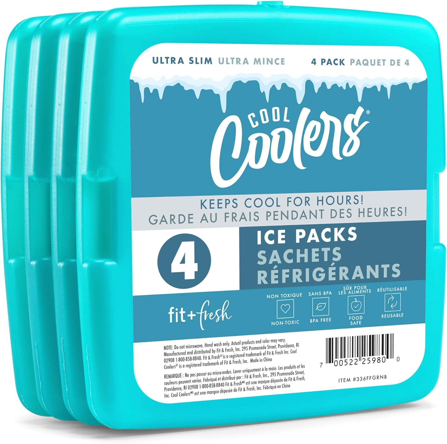 Cool Coolers by Fit + Fresh, Reusable & Long-Lasting Slim Ice Packs, Cold Packs for Lunch Boxes, Ice Packs for Lunch Bags