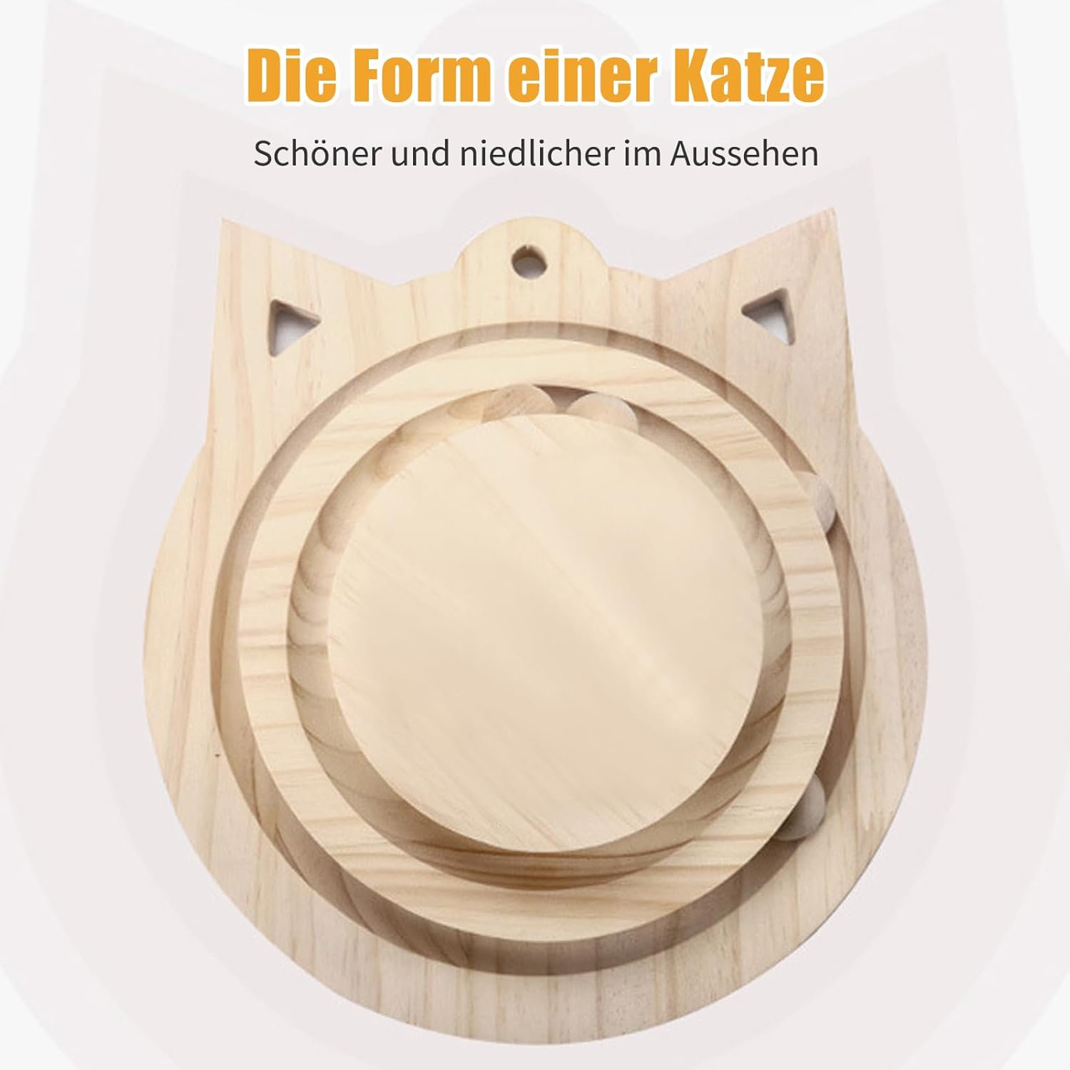 Cat Toy, Wooden Roller Cat Interactive Toy, Rotating Plate, Scratching Post with Hanging Balls & Feather, Interactive Cat Toy for Small Medium Cats to Play image number 2