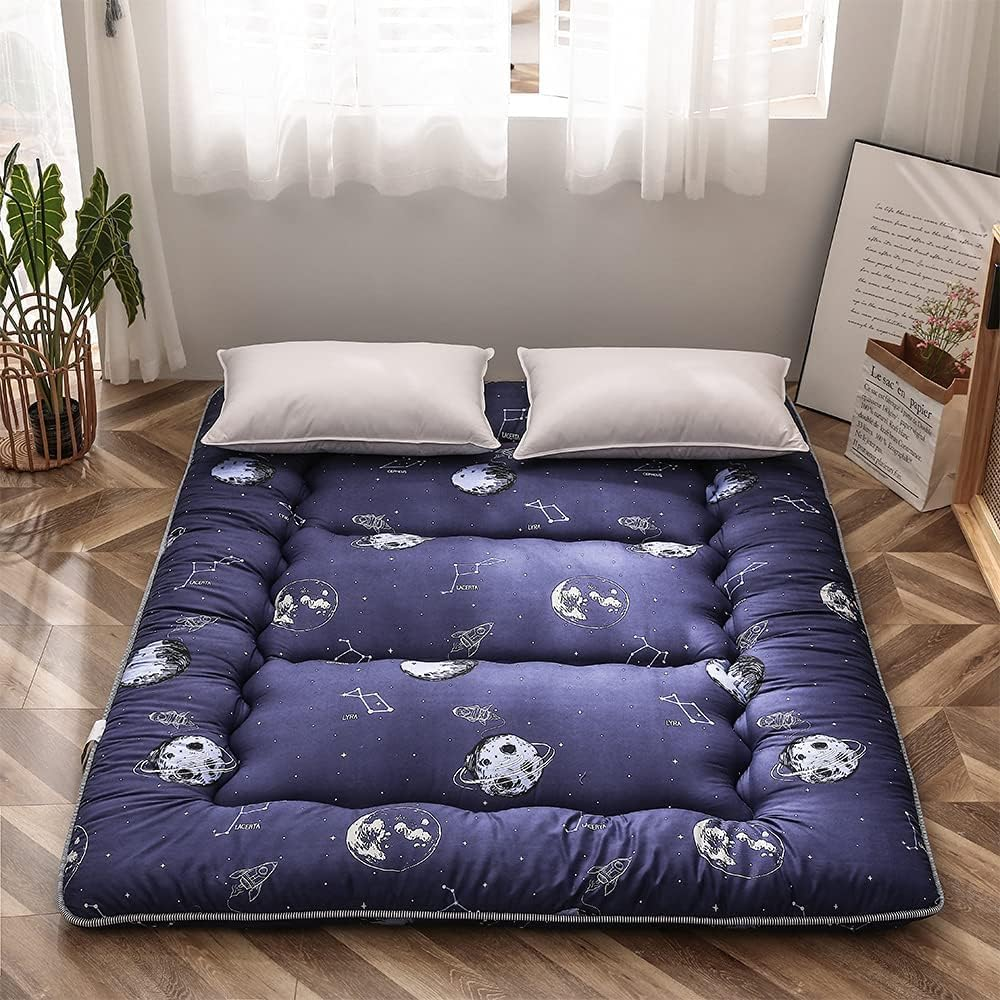 Japanese Floor Mattress Futon Mattress, Thicken Tatami Mat Sleeping Pad Foldable Roll up Mattress Dormitory Mattress Pad Floor Lounger Pillow Bed (Vivid-Space Adventure, 135 X 200 Cm)