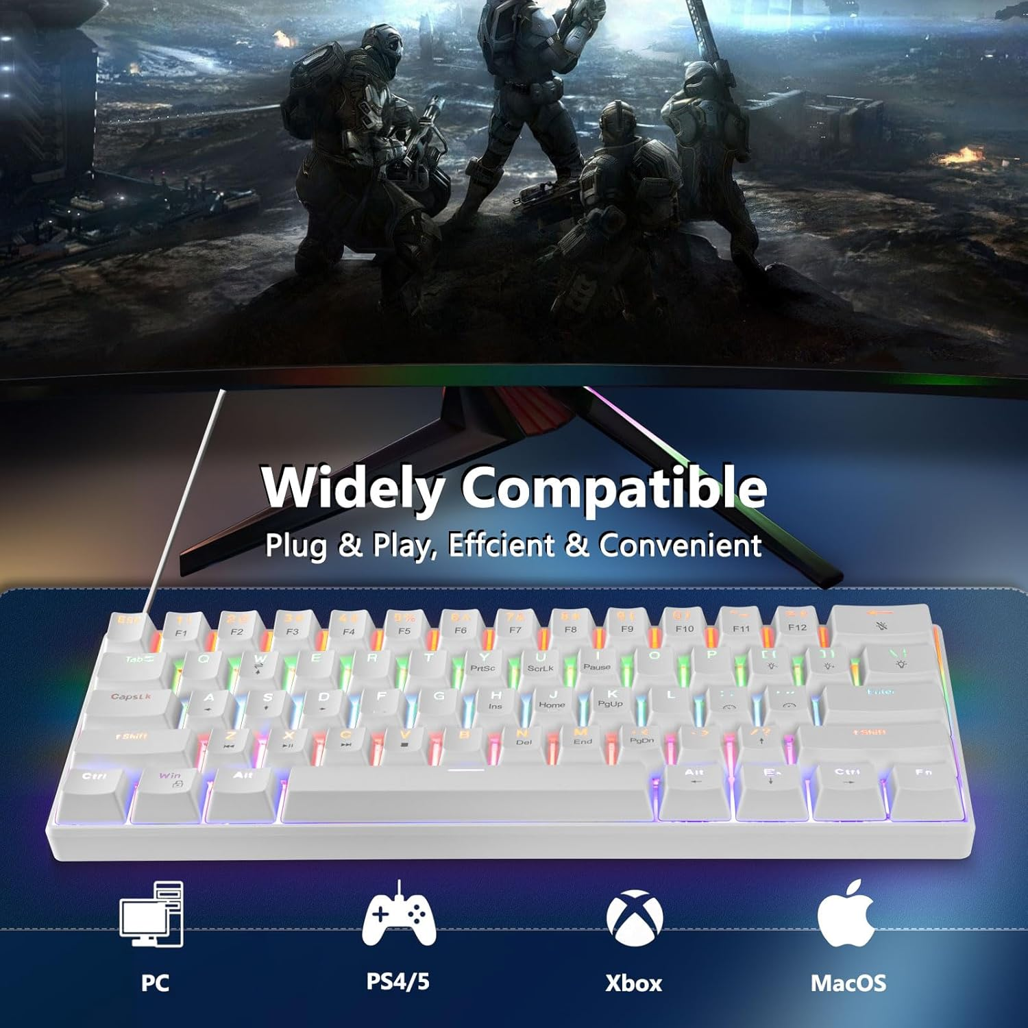 HUO JI Ck608 60% Mechanical Keyboard, Brown Switches Mechanical Gaming Keyboard Wired with LED Backlit, Ultra-Compact 60 Percent Computer Keyboard for Windows image number 6