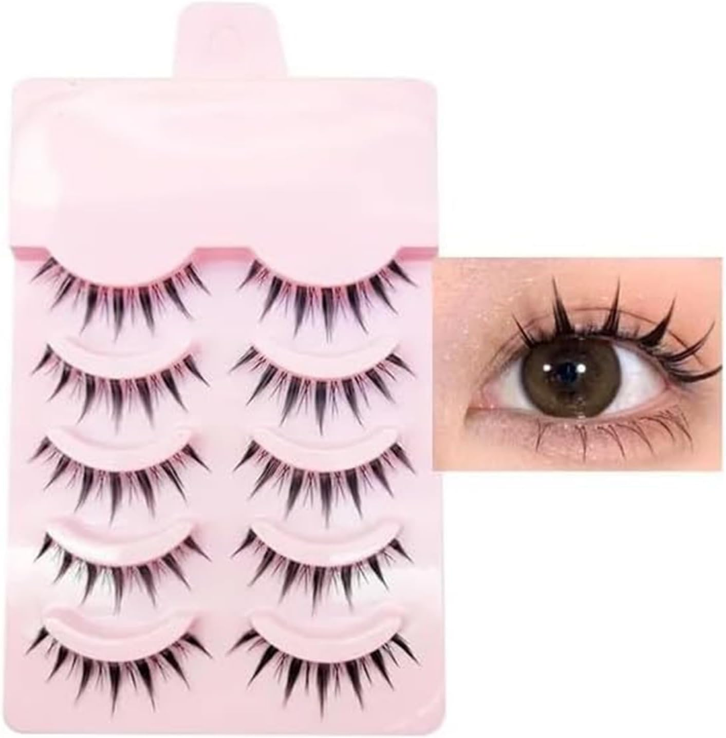 Anime Lashes Korean Japanese Look like Asian Natural Look False Eyelashes Manga Lashes Mink Wispy Fluffy Spiky 3D Volume Eyelashes Pack Cosplay Fake Eyelashes Individual Cluster 5 Pairs LK02 image number 1