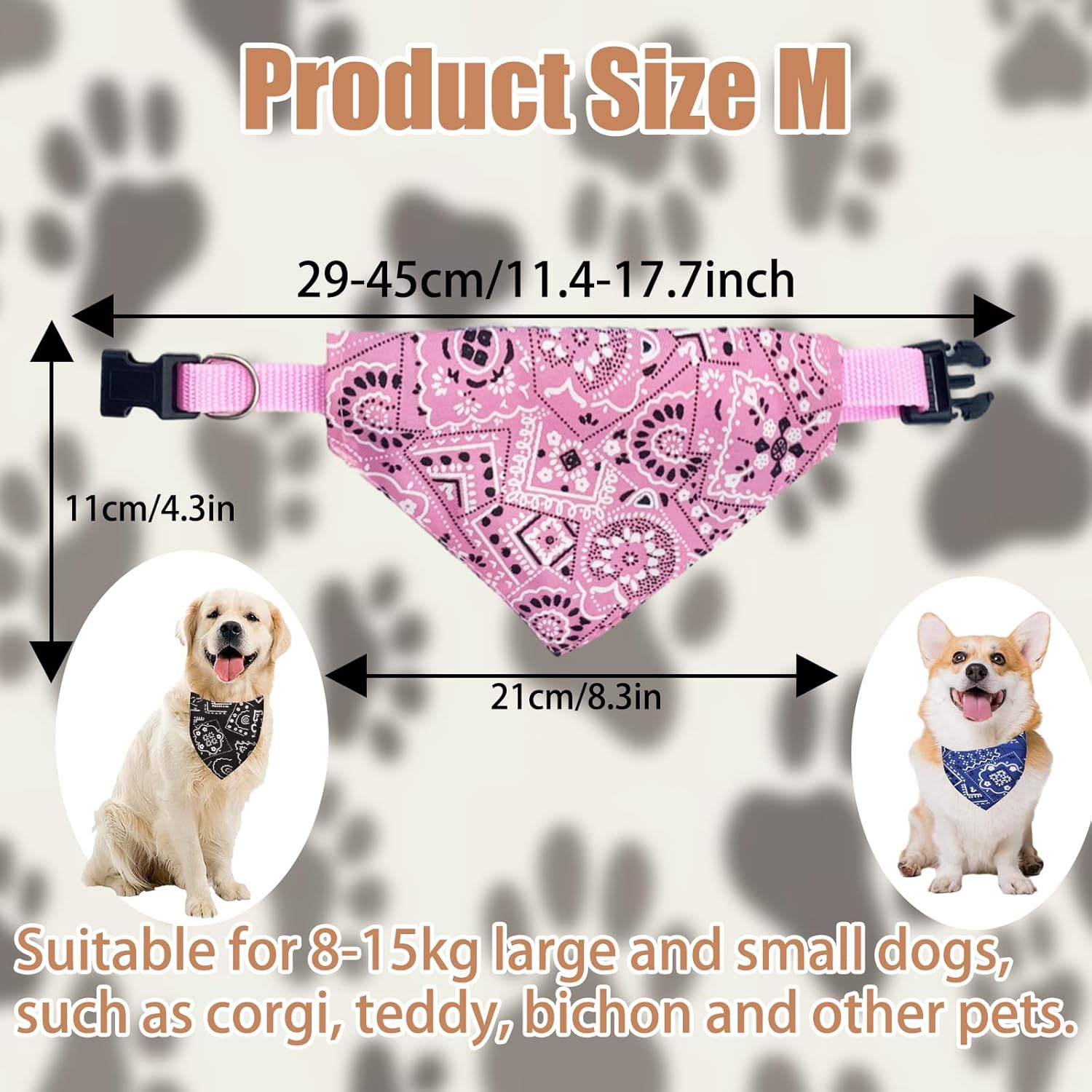 4 PCS M Dog Bandana Collar,Dog Neckerchief for Small Medium Large Dogs,Dog Scarf Washable and Adjustable 29-45CM Kerchief for Pets Dogs Puppy Accessories Triangle Towels Outdoor Daily Use image number 5